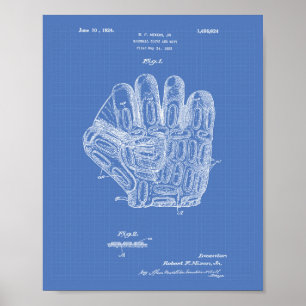 Baseball Glove 1924 Patent Art - Blueprint Poster