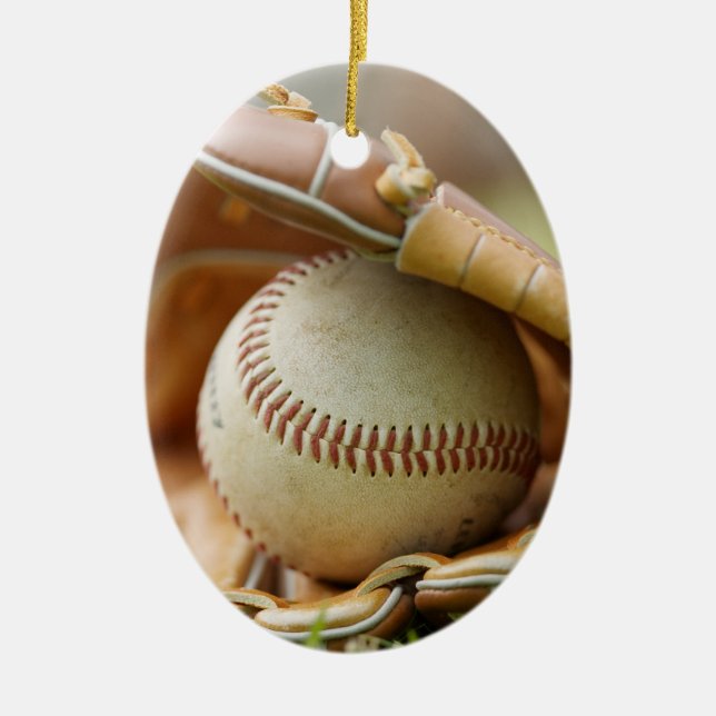 Baseball Glove and Ball Ceramic Ornament (Front)