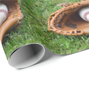 Baseball Glove And Baseball On Grass Print Wrapping Paper
