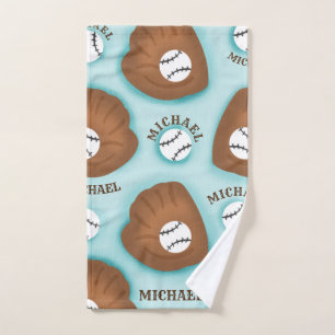 Baseball Glove Ball & Boy Name Pattern Sport Theme Hand Towel