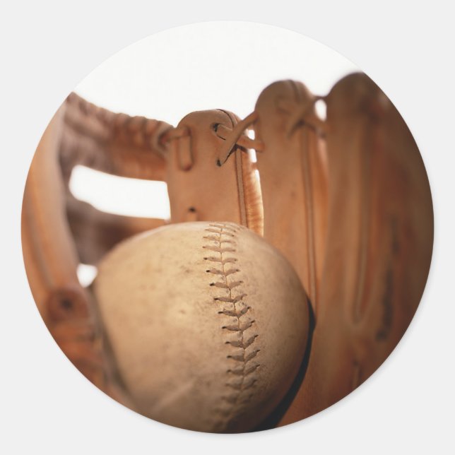 Baseball Glove & Ball Classic Round Sticker (Front)