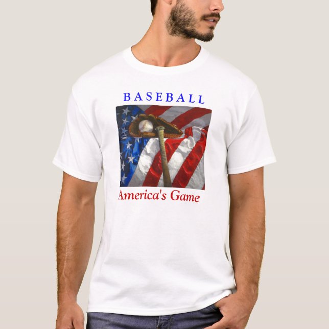 Baseball, glove, bat & American flag T-Shirt (Front)