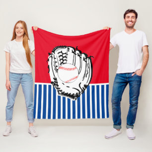 Baseball Glove Blue & Red Striped Fleece Blanket