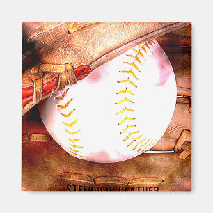 Baseball & Glove Grunge Style Magnet