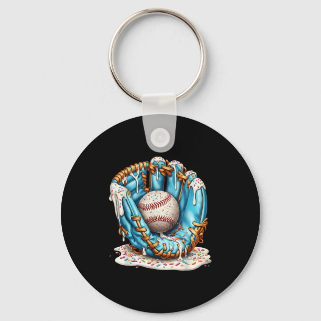 Baseball Glove Ice Cream Drip With Sprinkles Men B Keychain (Front)