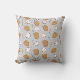 Baseball - Gloves, Balls & Bats on Grey Background Throw Pillow