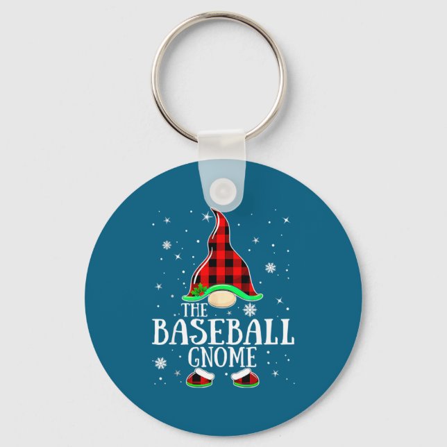 Baseball Gnome Buffalo Plaid Matching Artwork Keychain (Front)