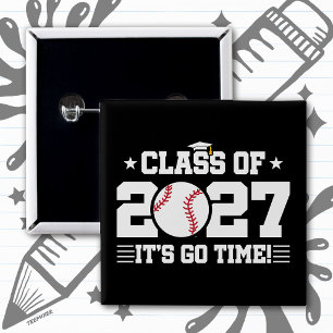 Baseball Graduation Go Time Senior Class of 2027 2 Inch Square Button