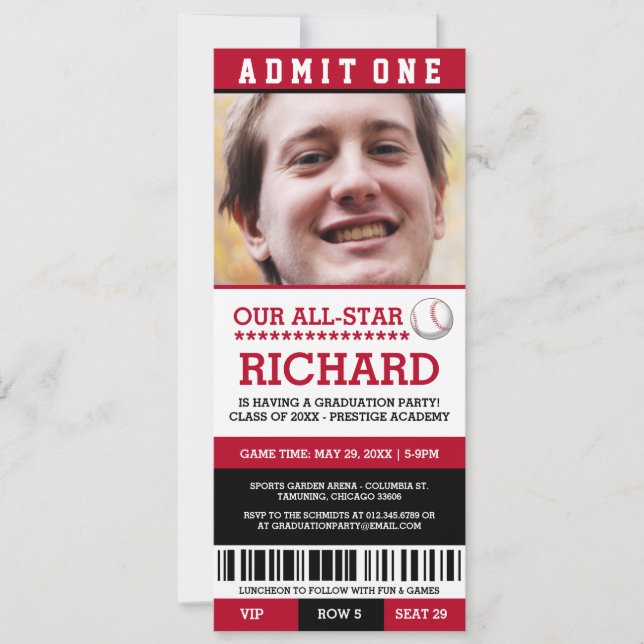 Baseball Graduation Party Invites (Front)