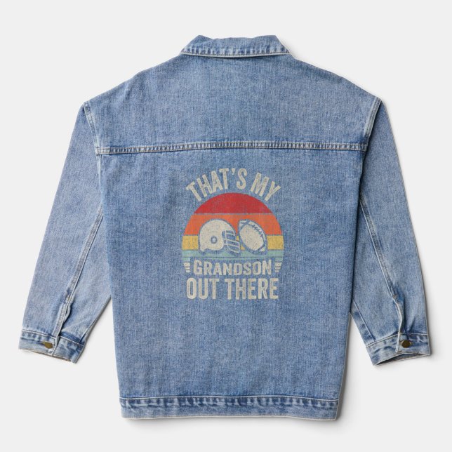Baseball Grandma Retro That's My Grandson Out Ther Denim Jacket (Back)
