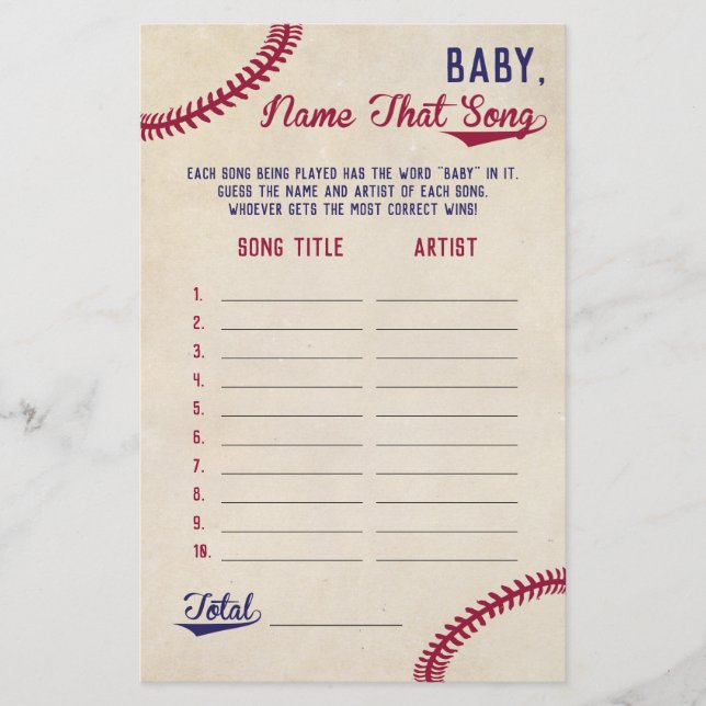 Baseball Guess the Baby Song Baby Shower Game Flyer (Front)