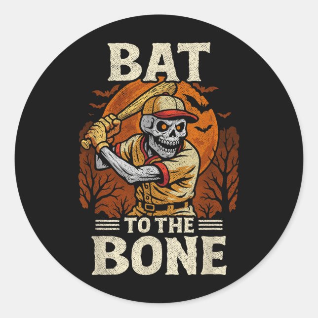 Baseball Halloween Skeleton - Halloween Bat Baseba Classic Round Sticker (Front)
