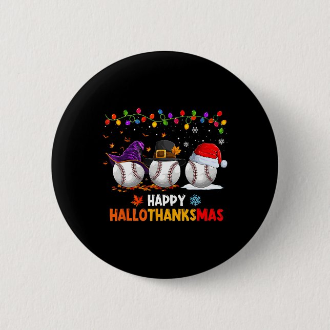 Baseball Halloween Thanksgiving Christmas Hallotha 2 Inch Round Button (Front)