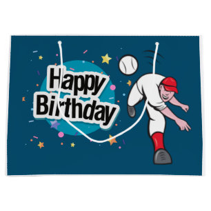Baseball Happy Birthday player throw ball Large Gift Bag