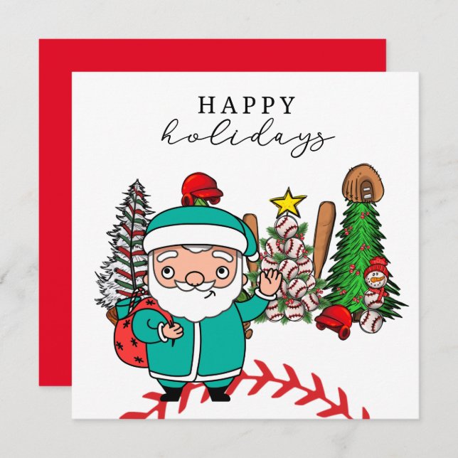 Baseball Happy Holidays Christmas for Player  Holiday Card (Front/Back)