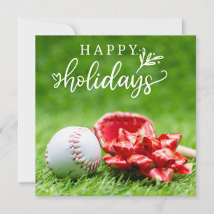 Baseball Happy Holidays with ball bat and glove C Card