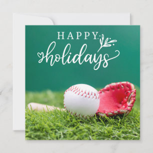 Baseball Happy Holidays with ball bat and glove Card
