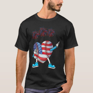 Baseball Heart American Flag Heart 4th of July Sof T-Shirt