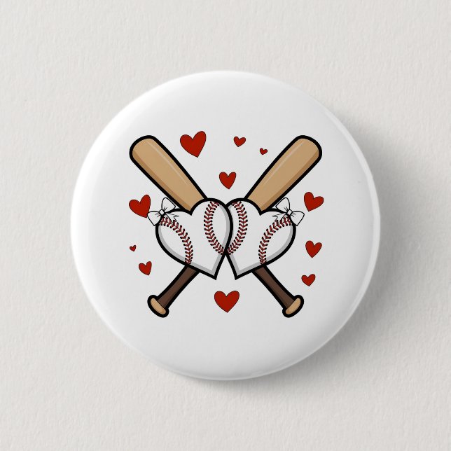 Baseball Heart Design with Bats and Bows 2 Inch Round Button (Front)