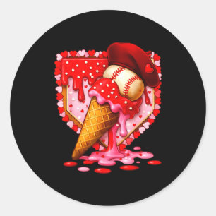 Baseball Heart Valentine Baseball Ice Cream Drip B Classic Round Sticker