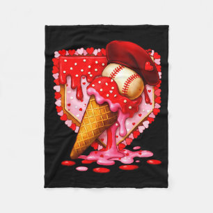Baseball Heart Valentine Baseball Ice Cream Drip B Fleece Blanket