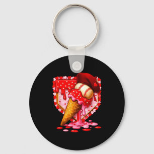 Baseball Heart Valentine Baseball Ice Cream Drip B Keychain
