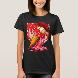 Baseball Heart Valentine Baseball Ice Cream Drip B T-Shirt