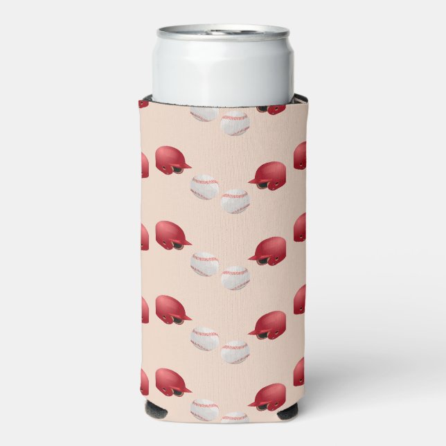 Baseball helmet and balls on seltzer can cooler (Seltzer Front)