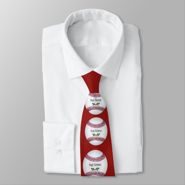 Baseball Holiday Design, Merry Christmas Tie (Tied)