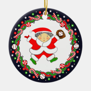 Baseball Holiday Gift Ceramic Ornament