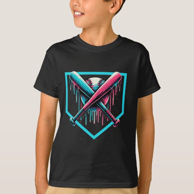 Baseball Home Plate Drip Boys Baseball Bat  T-Shirt (Front)