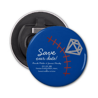 Baseball Homerun Diamond Gem  Save The Date Blue Bottle Opener
