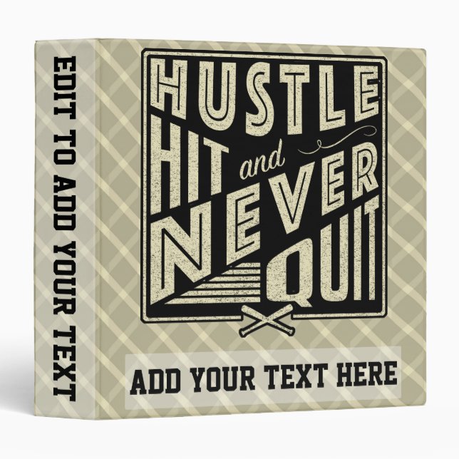 Baseball Hustle Hit & Never Quit 3 Ring Folder Binder (Front/Spine)