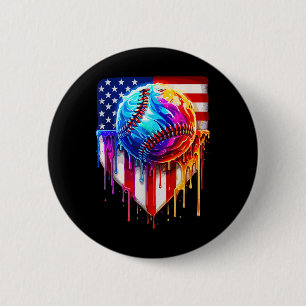 Baseball Ice Cream American Flag Drip  2 Inch Round Button