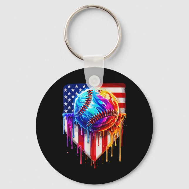 Baseball Ice Cream American Flag Drip  Keychain (Front)