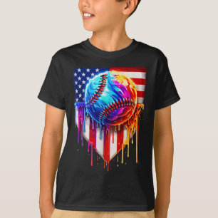 Baseball Ice Cream American Flag Drip T-Shirt