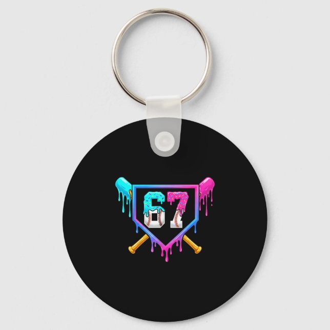 Baseball Ice Cream Drip 67 Six Seven Meme Number 6 Keychain (Front)