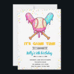 Baseball Ice Cream Drip Birthday Invitation<br><div class="desc">Baseball Ice Cream Drip Birthday Invitation</div>