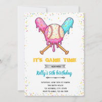 Baseball Ice Cream Drip Birthday Invitation