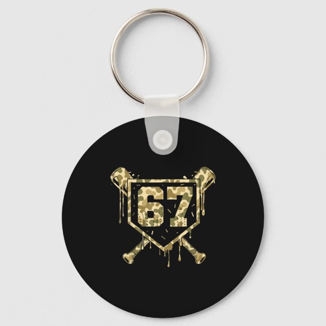 Baseball Ice Cream Drip Camo Number 67 Player 67th Keychain (Front)