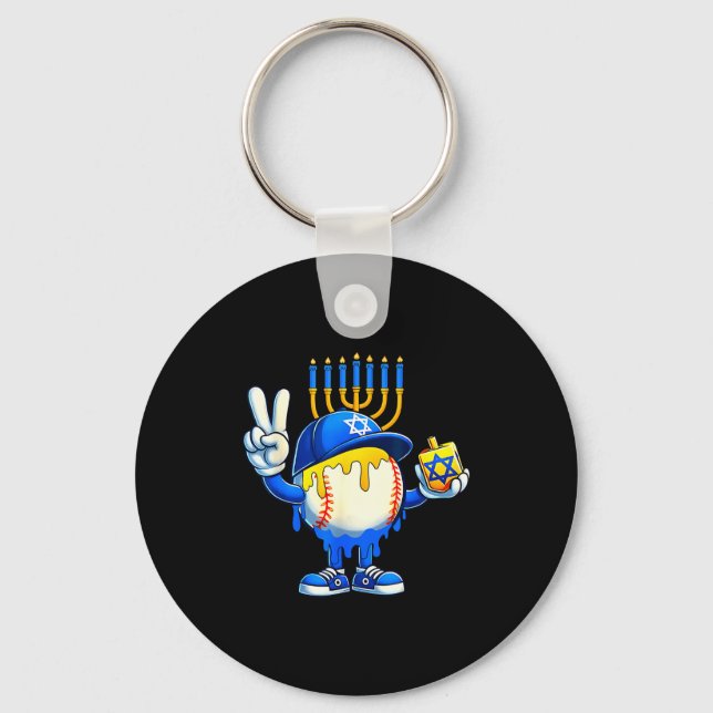 Baseball Ice Cream Drip Dreidel Happy Hanukkah Boy Keychain (Front)