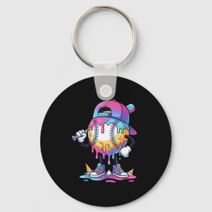 Baseball Ice Cream Drip Meme Bat Boys Sports Cool Keychain