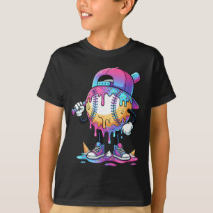 Baseball Ice Cream Drip Meme Bat Boys Sports Cool T-Shirt