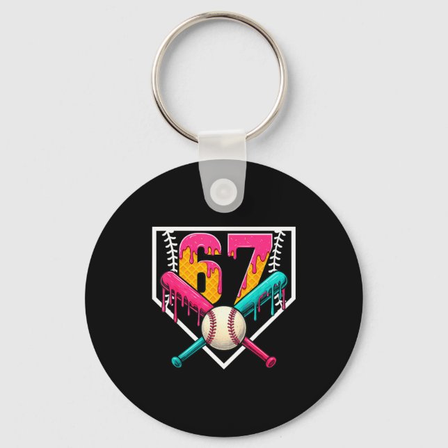Baseball Ice Cream Drip Number 67 Player 67th Birt Keychain (Front)