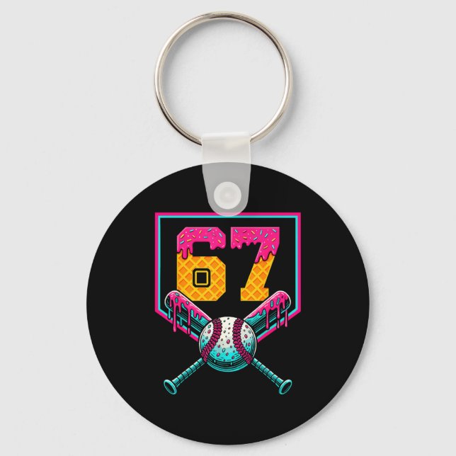 Baseball Ice Cream Drip Number 67 Player 67th Birt Keychain (Front)