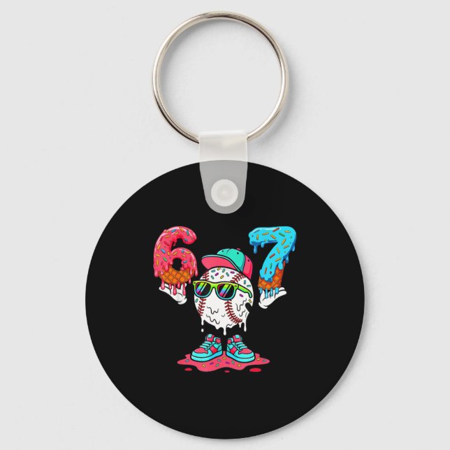 Baseball Ice Cream Drip Number 67 Player 67th Birt Keychain (Front)