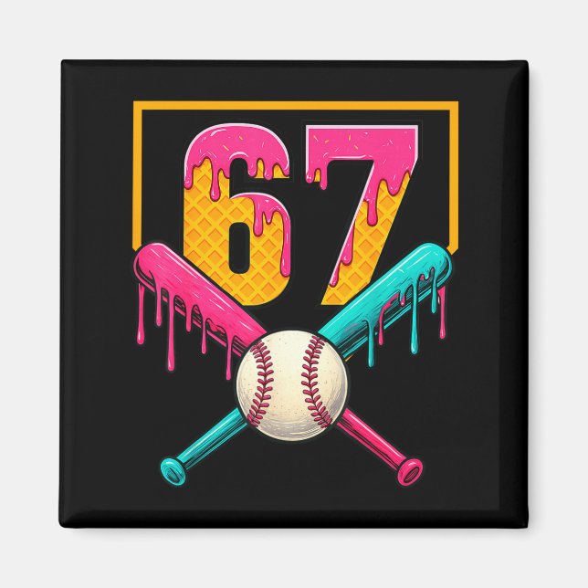 Baseball Ice Cream Drip Number 67 Player 67th Birt Magnet (Front)