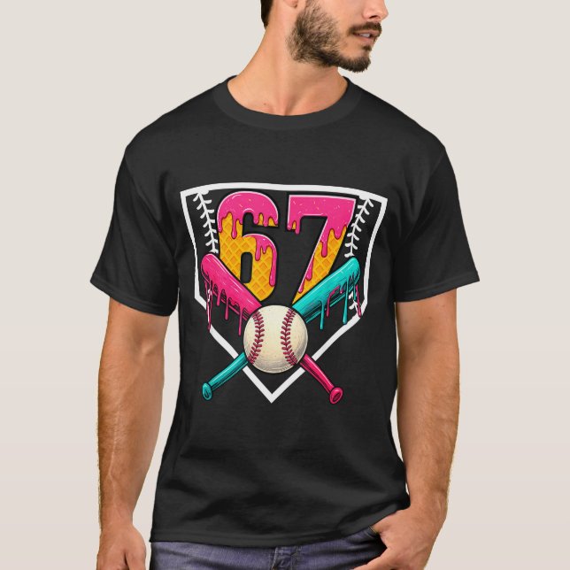 Baseball Ice Cream Drip Number 67 Player 67th Birt T-Shirt (Front)