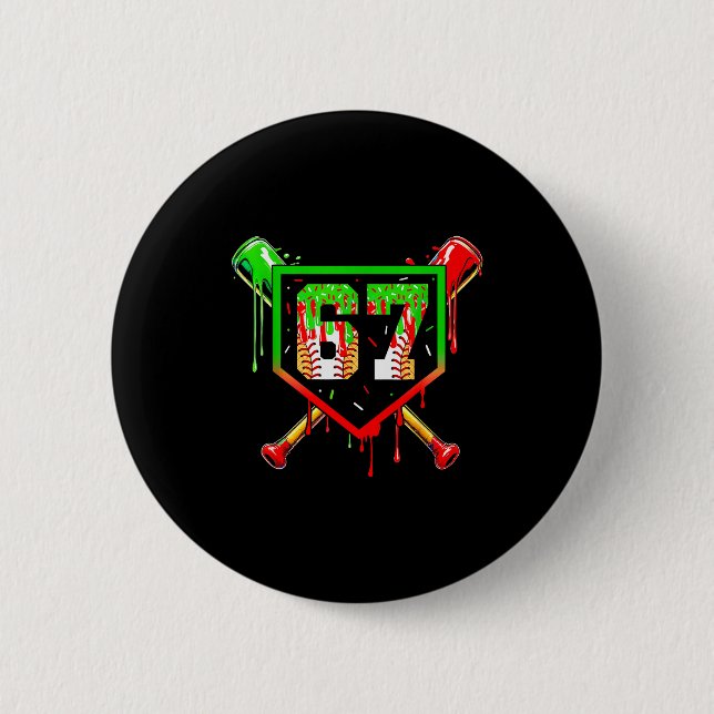 Baseball Ice Cream Drip Number 67 Player 6 7 Chris 2 Inch Round Button (Front)