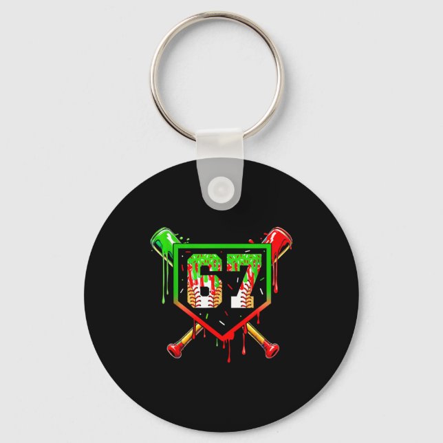 Baseball Ice Cream Drip Number 67 Player 6 7 Chris Keychain (Front)